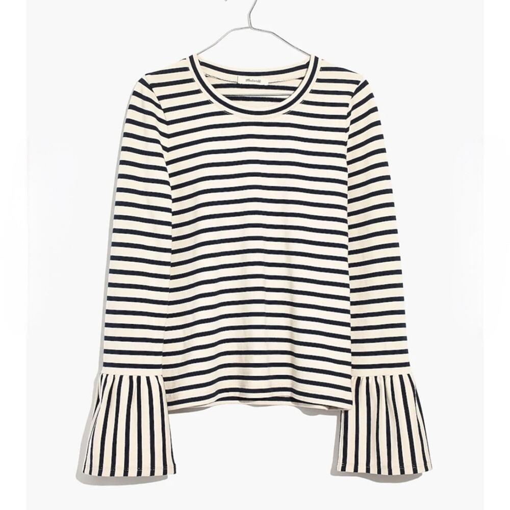 Madewell Women's Top Size XS Ivory&‎ Black Stripe Bell Sleeve